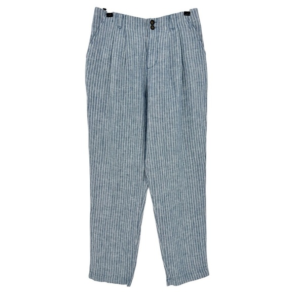 Garnet Hill NEW Straight-Leg Linen Pleated Trousers in Indigo Sky Mini Stripe 6 - Picture 2 of 13